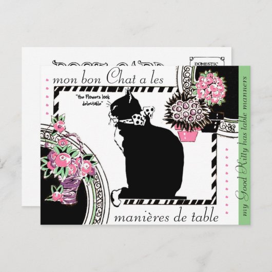 "KAT HEEFT TABLE MANNERS"  GARDEN PARTIJ BRIEFKAART (Voorkant / Achterkant)