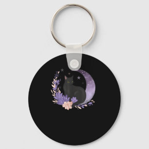 Kat Hekserige Maan Bloemen Pastel Goth Goblincore Sleutelhanger