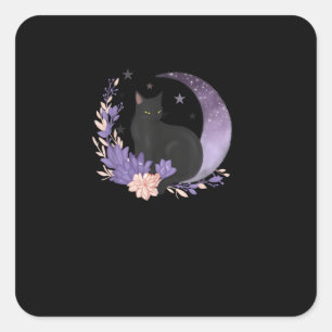 Kat Hekserige Maan Bloemen Pastel Goth Goblincore Vierkante Sticker