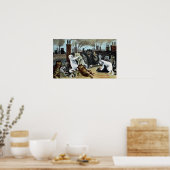 Kat herstelt het op een dak poster (Keuken)