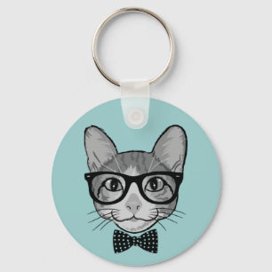 Kat Hipster met Polka Dots Bow Stropdas Sleutelhanger