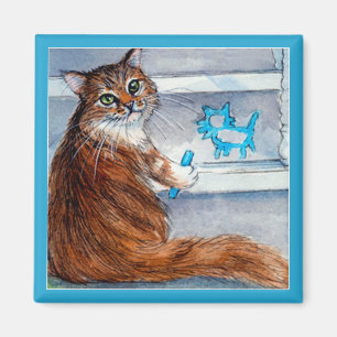 Kat hobo-bord, vriendelijke dame woont hier magnet magneet