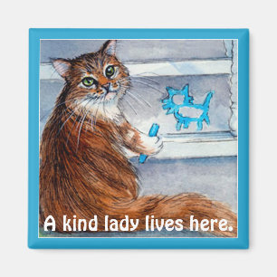 Kat-hobo-bord, vriendelijke dame woont hier magnet magneet