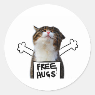 Kat Holding Free Huggen Sign Ronde Sticker