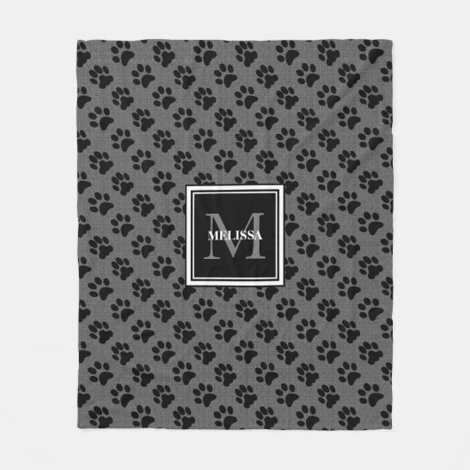 Kat hond poogt grijze burlap familienaam fleece deken (Voorkant)