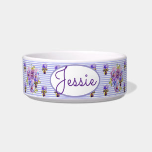 Kat Hond Shabby Bloemen Pansies Pet Name Bowl Voerbakje