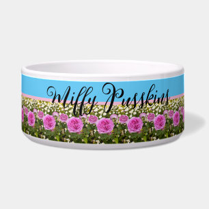 Kat Hond Shabby Bloemen Roze Roos Huisdier Naam Voerbakje