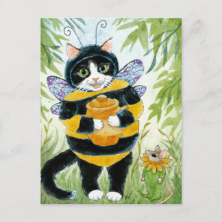 Kat Honey Bee costume briefkaart