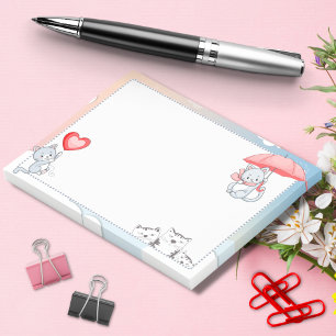 Kat houdt paraplu hart ballon vliegend in de lucht post-it® notes