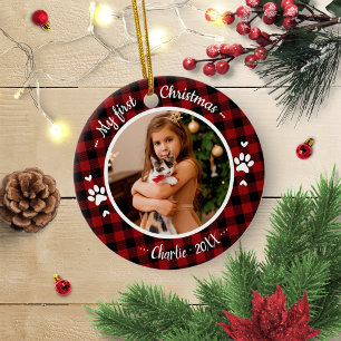 Kat Huisdier Eerste Kerst Foto Rustieke Buffalo Ch Keramisch Ornament