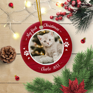 Kat Huisdier Eerste Kerst Simpele Foto Rustiek Metalen Ornament