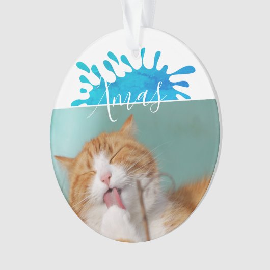 Kat Huisdier Foto Xmas Script Kerstmis Ornament (voorkant)