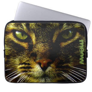 Kat Huisdier Hypnotiserende Ogen Fototekst Laptop Sleeve