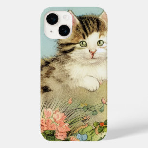  Kat Illustratie met roze bloemen Case-Mate iPhone 14 Hoesje