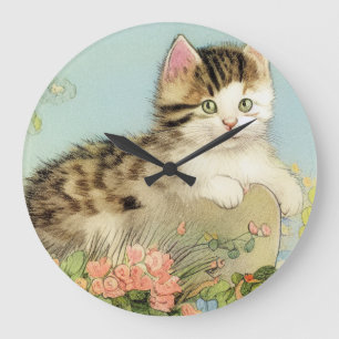 Kat Illustratie met roze bloemen Grote Klok