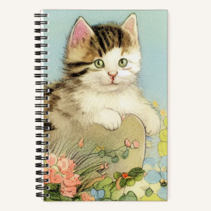 Kat Illustratie met roze bloemen Notitieboek