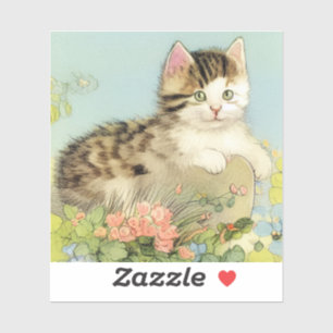  Kat Illustratie met roze bloemen Sticker