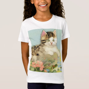 Kat Illustratie met roze bloemen T-shirt