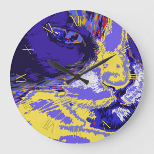 Kat in abstracte kleuren grote klok