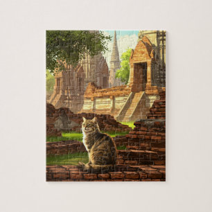 Kat in Ayutthaya Thailand Reizen Legpuzzel