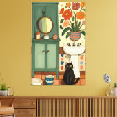 Kat in badkamer V13 Canvas Afdruk (Insitu (Woonkamer))