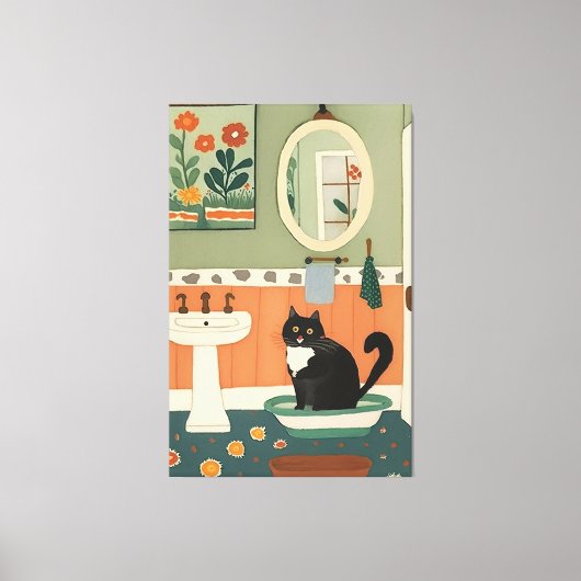 Kat in badkamer V14 Canvas Afdruk (Voorkant)