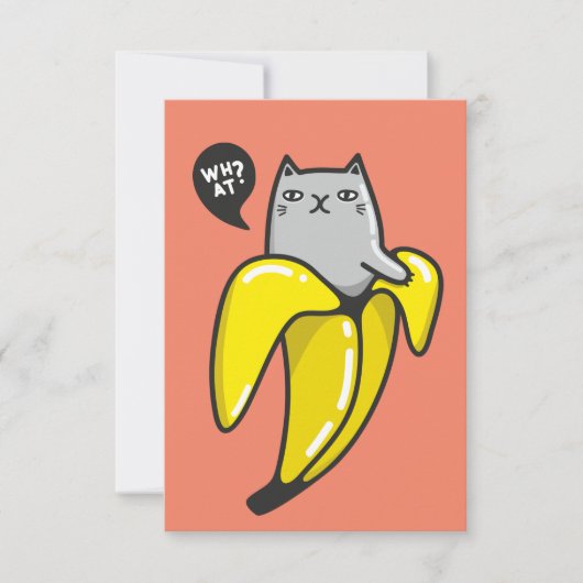 Kat in bananen RSVP kaartje (Voorkant)