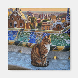 Kat in Barcelona Spanje Park Güell Reizen Magneet