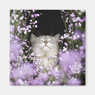 Kat in Bloemen Magneet