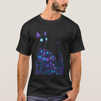 Kat in bloemen Mannen Vrouwen Kinderen Cottagecore T-shirt