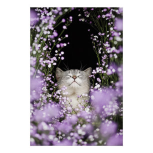 Kat in bloemen perfect poster