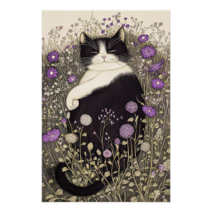 Kat in bloemen perfect poster