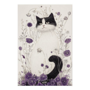 Kat in bloemen perfect poster