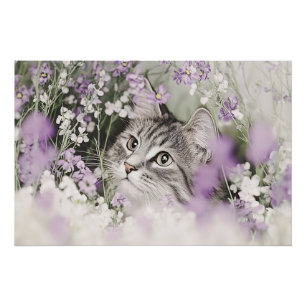 Kat in bloemen perfect poster