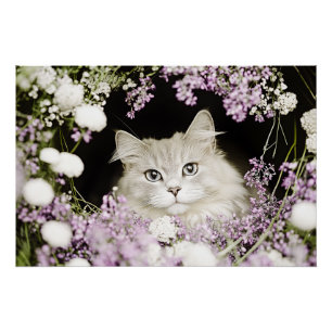 Kat in bloemen perfect poster