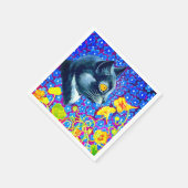 Kat in bloemen servet (Hoek)