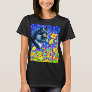Kat in bloemen t-shirt