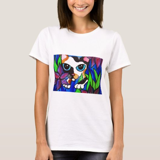 Kat in bloemen t-shirt (Voorkant)