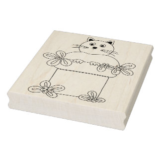 Kat in bloempot 	rubberstempel