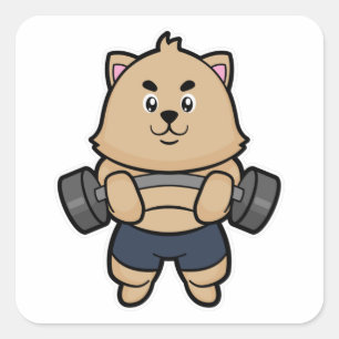 Kat in Bodybuilding met Barbell Vierkante Sticker