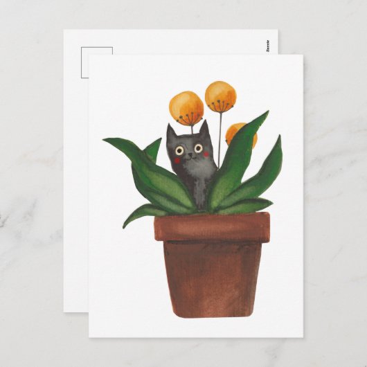 Kat in de bloempot feestdagenkaart (Voorkant / Achterkant)