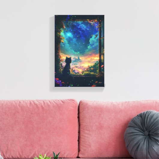 Kat in de hemel canvas afdruk (Insitu (Woonkamer))