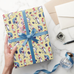 Kat in de hoed Gele patroon Cadeaupapier