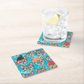 Kat in de hoed vierkante kartonnen onderzetter (Insitu)