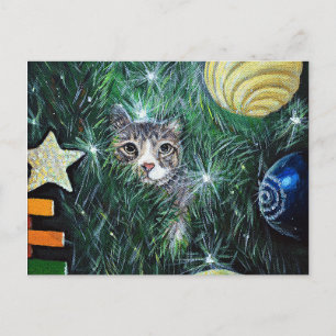Kat in de kerstboom briefkaart