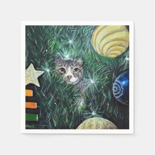 Kat in de kerstboom schilderen servet