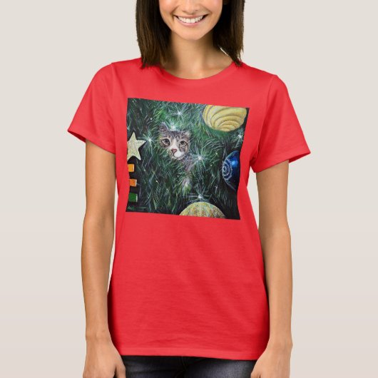 Kat in de kerstboom t-shirt (Voorkant)