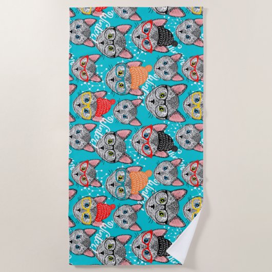 Kat in de pet strandlaken (Voorkant)