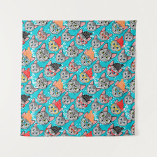 Kat in de pet wandkleed