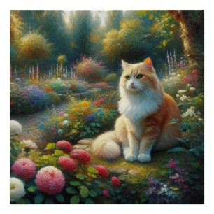 Kat in de prachtige tuin perfect poster